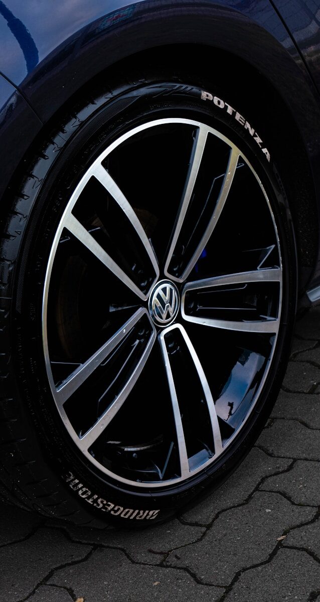 a close up of a tire on a car